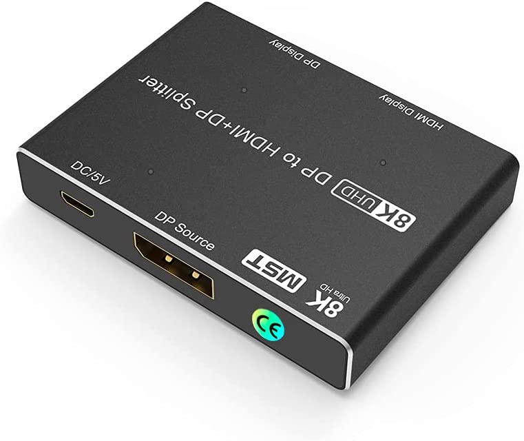 CABLEDECONN DisplayPort HDMI 8K MST SST 1In 2Out Splitter Directional DP  1.4 8K@30Hz 4K@120Hz to DisplayPort HDMI 8K 1440P@165Hz Directional  Converter 