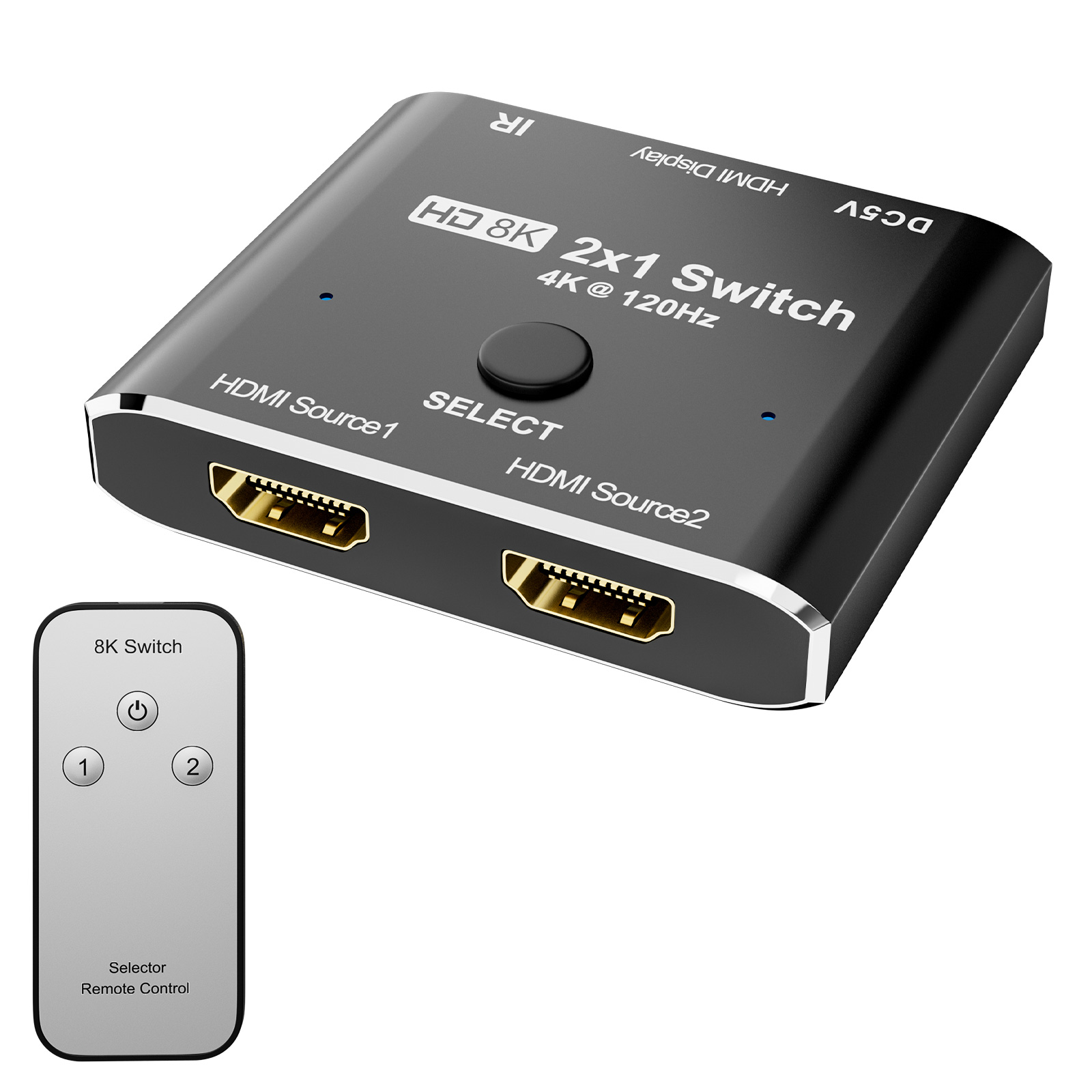 HDMI 2x1 Switch with remote control (2 in - 1 out), 4K UHD, DHCP, 3D