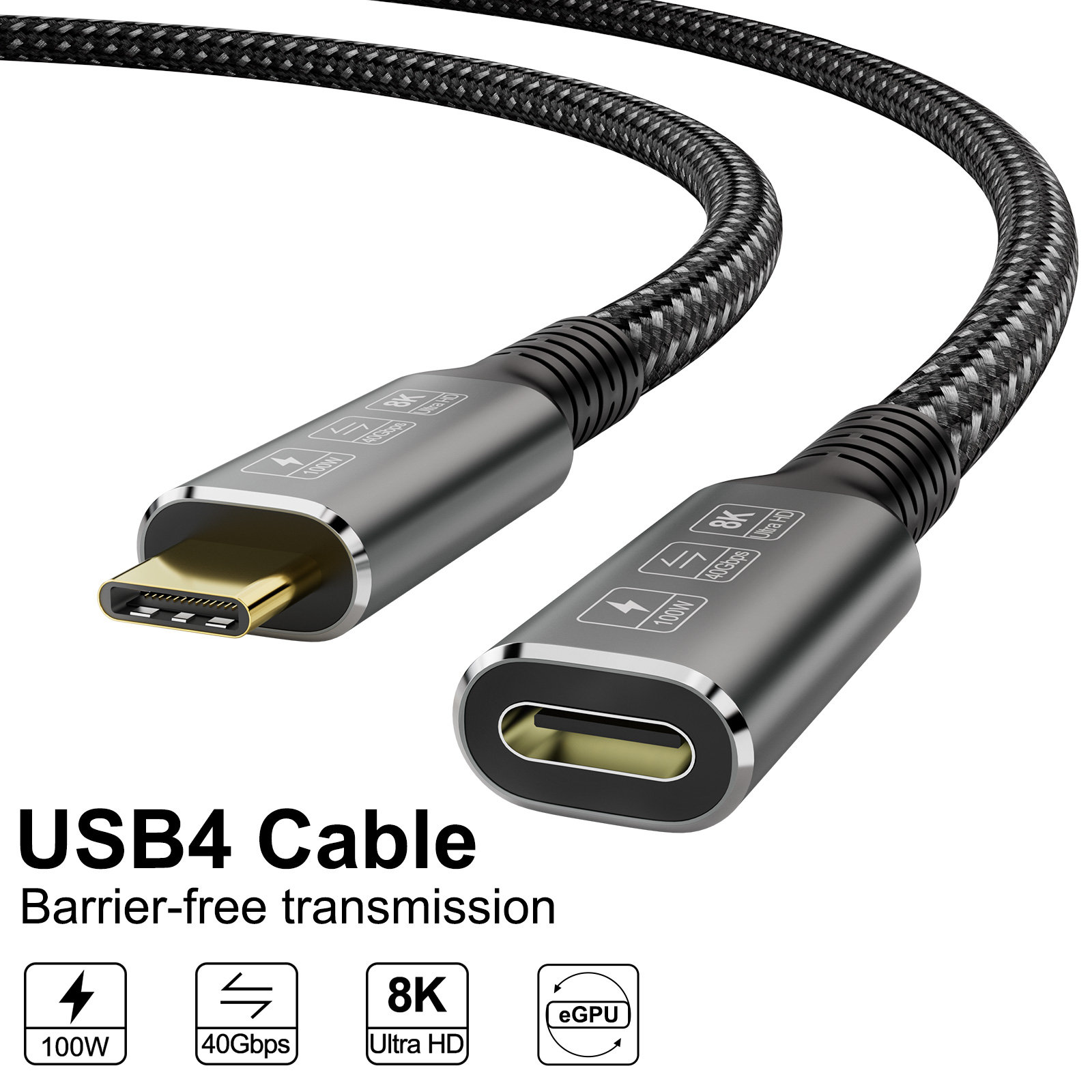CableDeconn USB4 8K Cable 0.8M Thunderbolt 4 Compatible USB 4 Type-c Male  to Female Extension Cable Ultra HD 8K@60Hz 100W Charging 40Gbps Data  Transfer Compatible with External SSD eGPU F0408-USB C Cable-CableDeconn