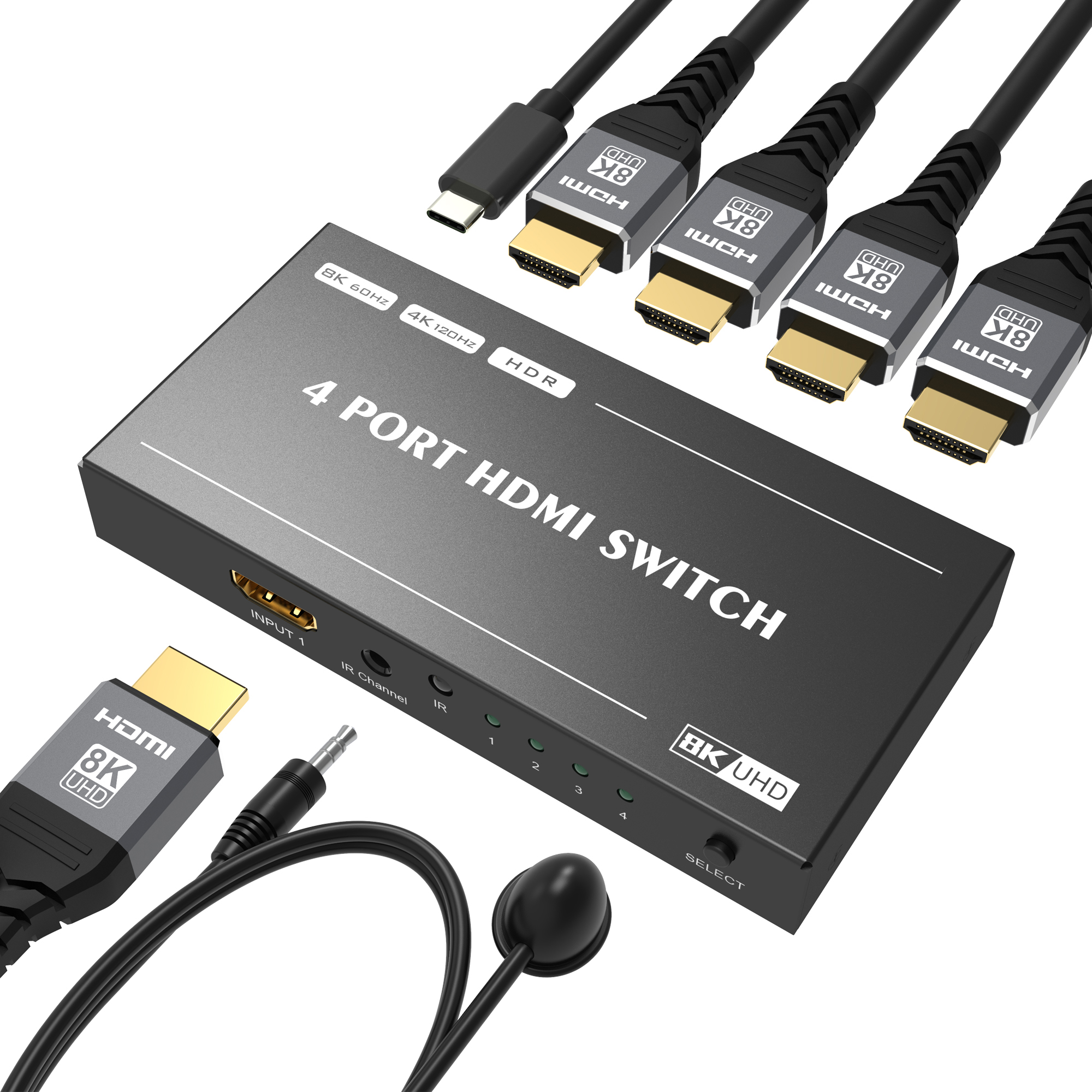 NÖRDIC HDMI 2.1 switch 3 till 1 8K60Hz 4K120Hz 48Gbps HDR – Nördic