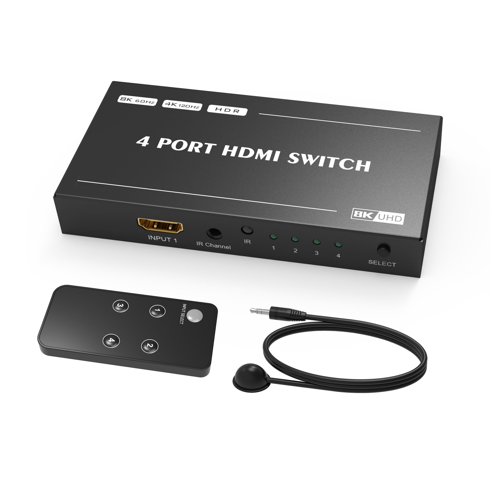 CABLEDECONN HDMI 2.1 Ultra HD 8K 4in 1out Switch High Speed 48Gbps HDR10 3D  Directional Conver 8K@60Hz 4K@120Hz HDCP2.3 Converter with IR Remote Video