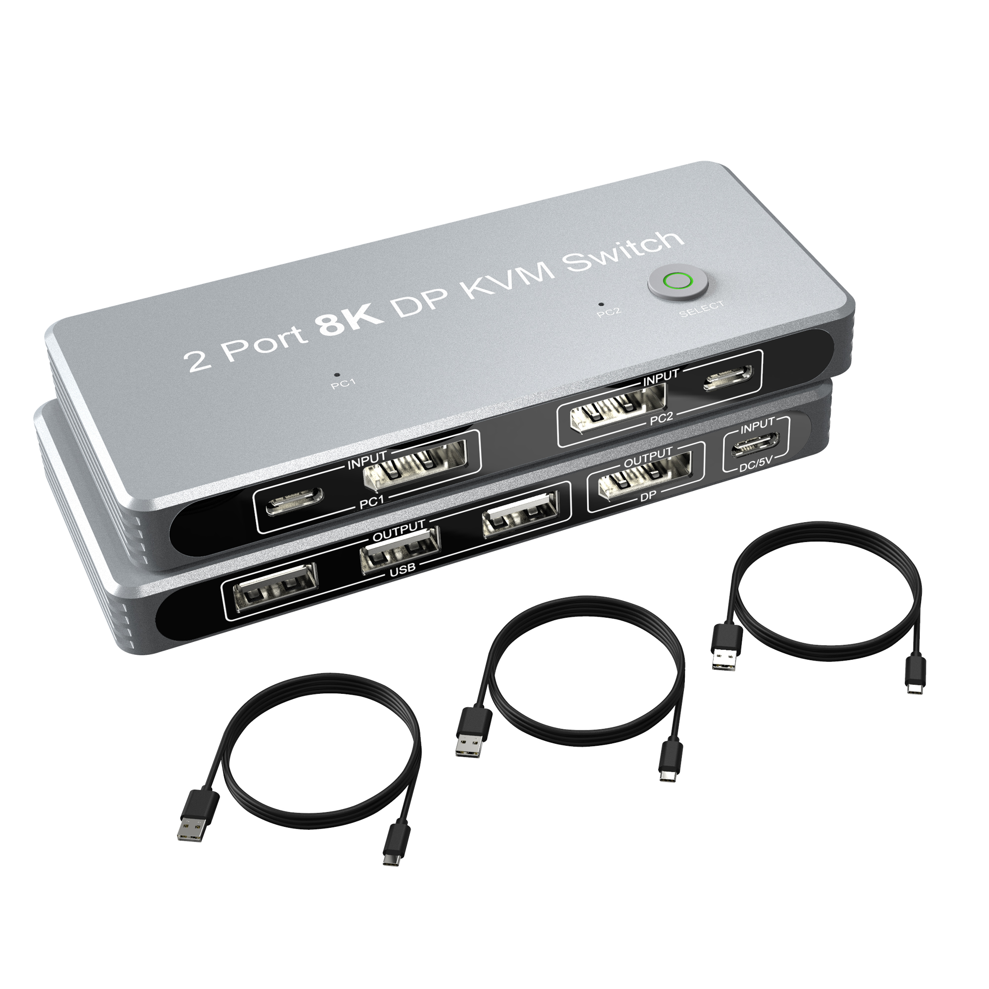 CableDeconn DisplayPort 1.4 8K KVM Switch DP 2 PC 1 DP Monitor 2In 1Out  8K@60Hz 4K@144Hz with 3X USB2.0 Port 2 PC Sharing one Keyboard Mouse  T0206-Diplayport Adapter-CableDeconn